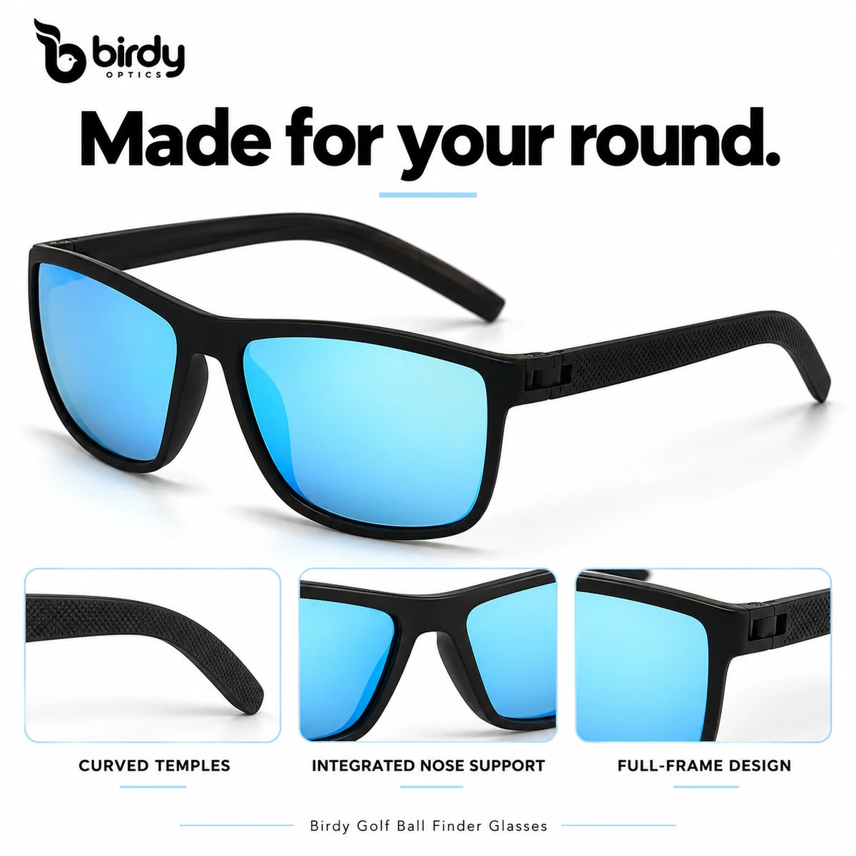 Birdy golf glasses fit and dimensions illustration