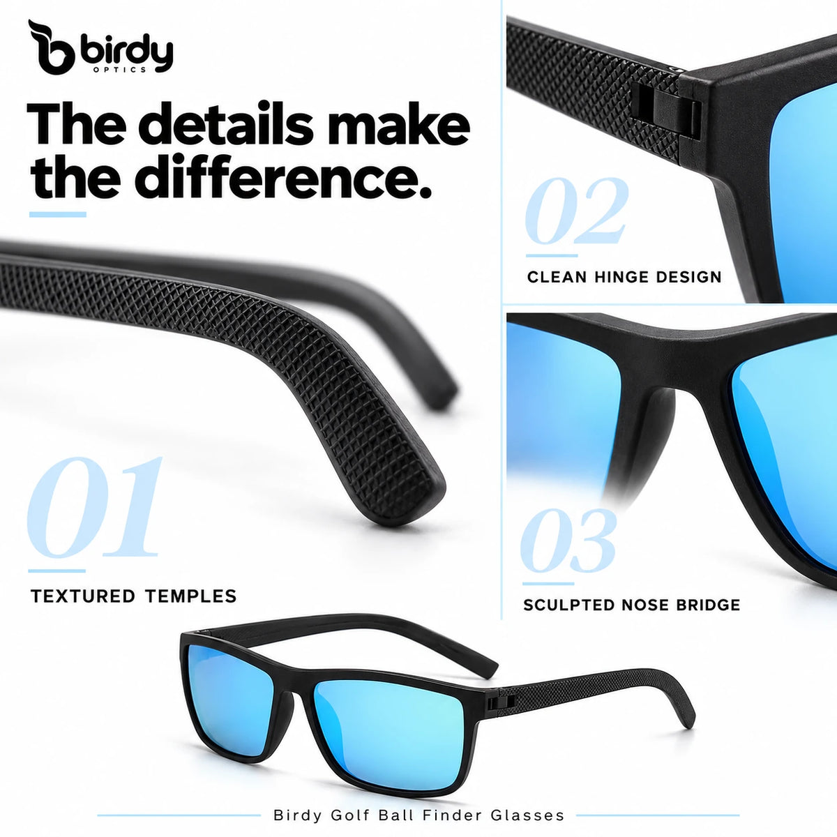 Birdy golf glasses frame details illustration