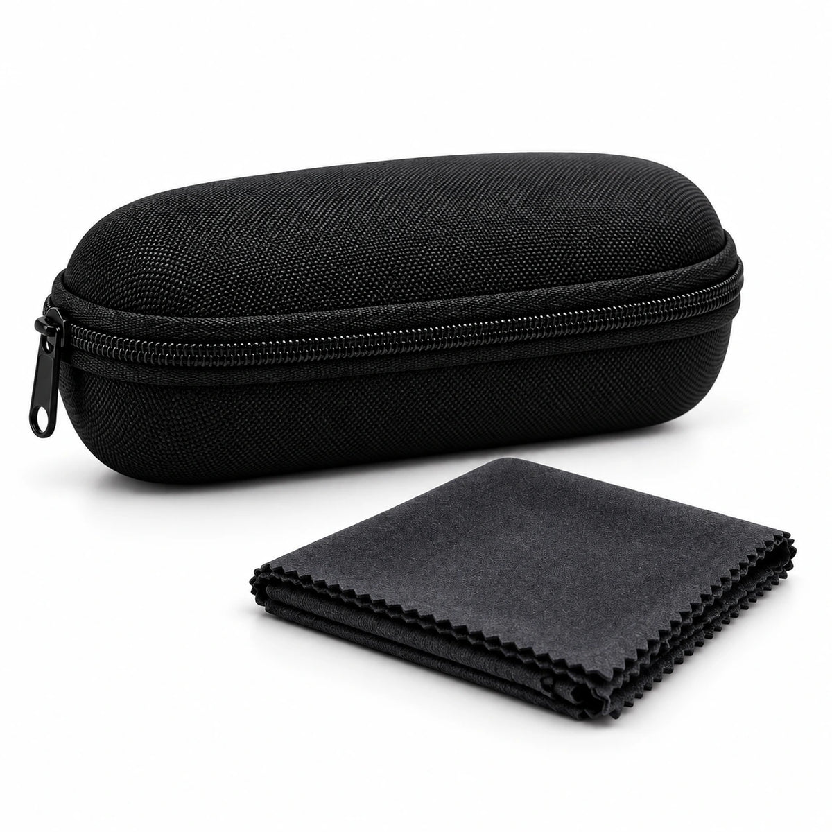Black sunglasses case and cleaning cloth included with each full-frame pair