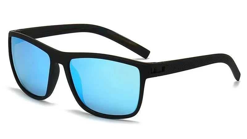 Birdy Black and Ice Blue golf glasses on a white studio background