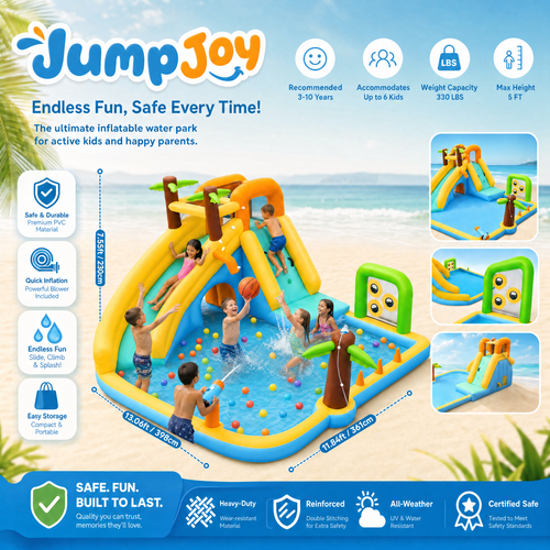 JumpJoy Tropical Splash Park™ – Inflatable Water Slide Bounce House
