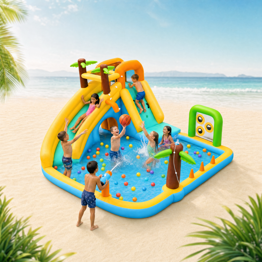 JumpJoy Tropical Splash Park™ – Inflatable Water Slide Bounce House