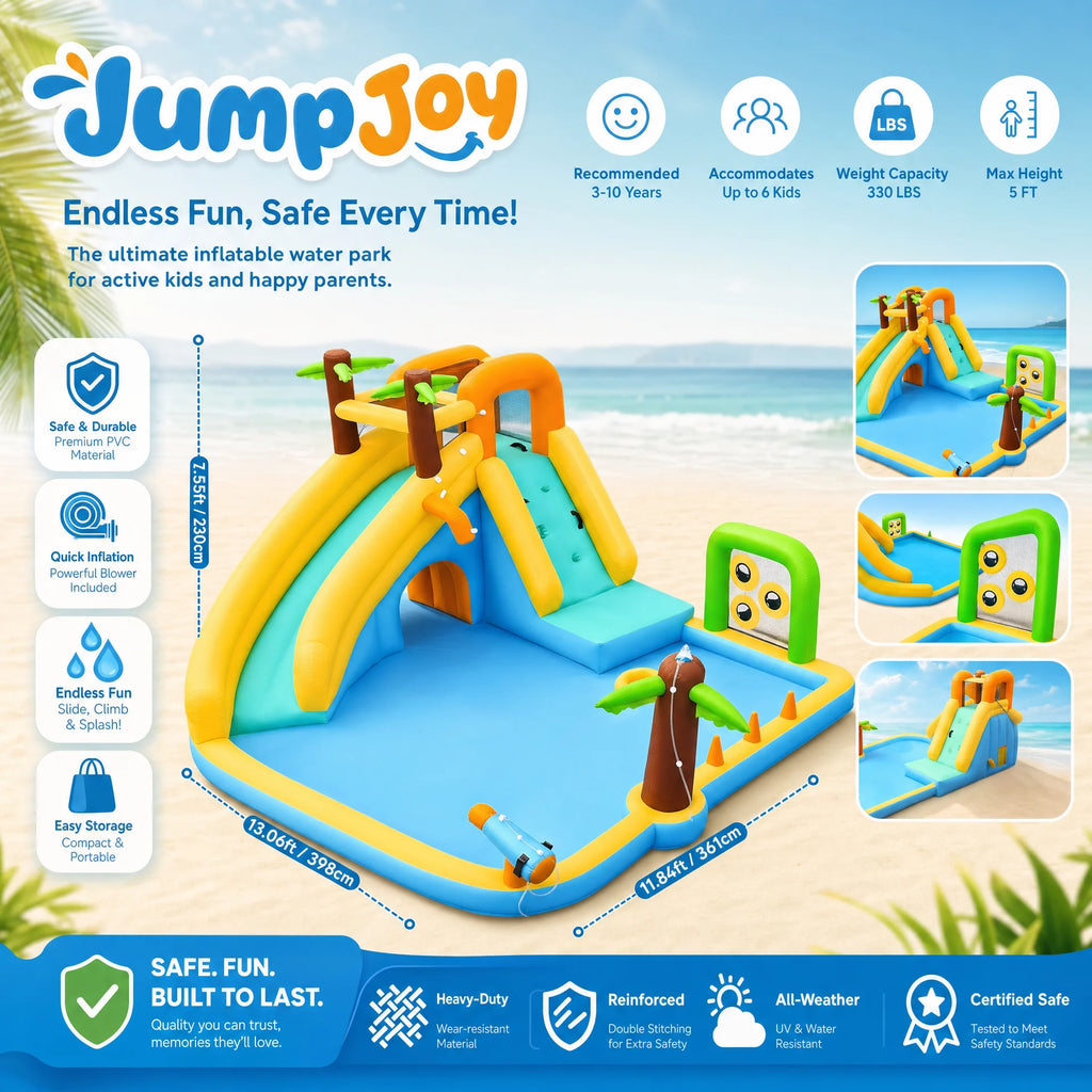 JumpJoy Tropical Splash Park™ – Inflatable Water Slide Bounce House