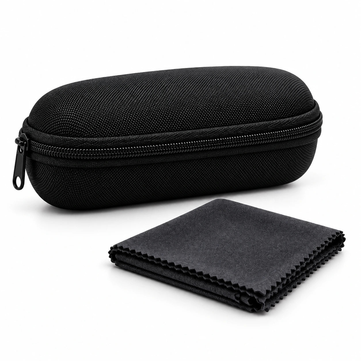 Black sunglasses case and cleaning cloth